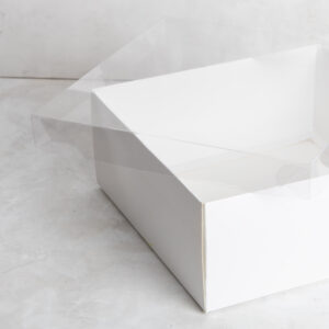 Caja blanca base y tapa acetato  25x25x9 cm – 10 U
